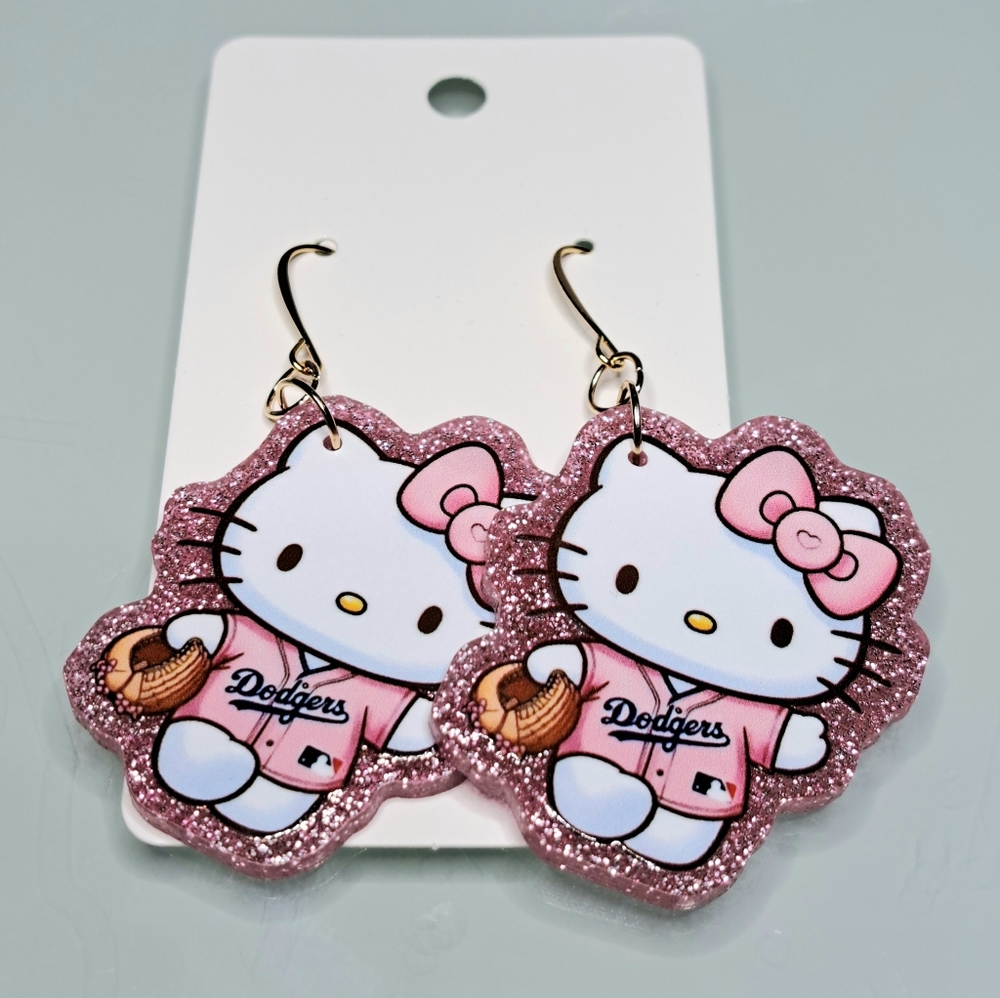 Hello Kitty Dodgers Earrings With Gold Plated Ear Wires